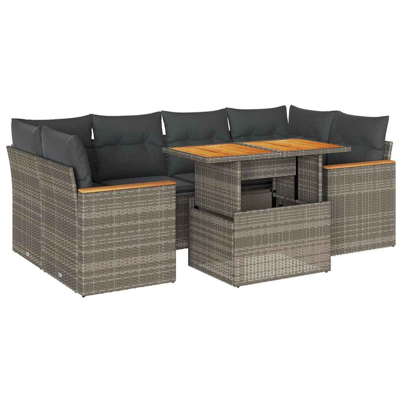 6 Piece Garden Sofa Set with Cushions Grey Poly Rattan Acacia