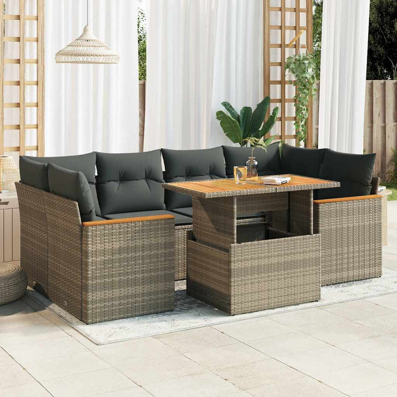 6 Piece Garden Sofa Set with Cushions Grey Poly Rattan Acacia