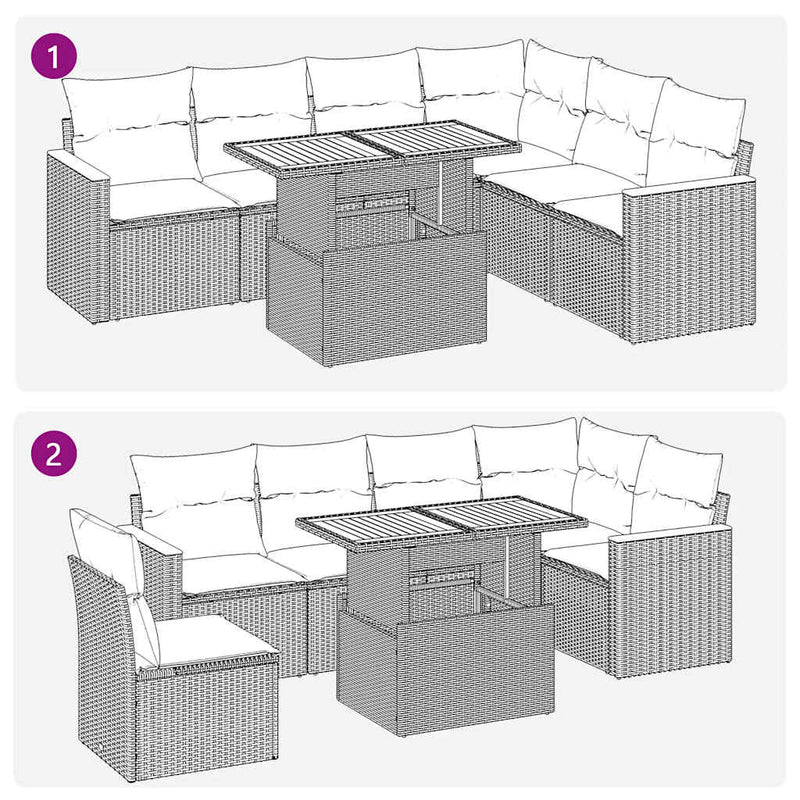vidaXL 7 Piece Garden Sofa Set with Cushions Black Poly Rattan Acacia