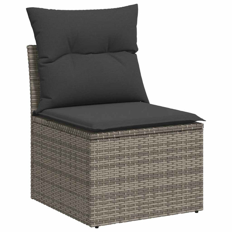 9 Piece Garden Sofa Set with Cushions Grey Poly Rattan Acacia