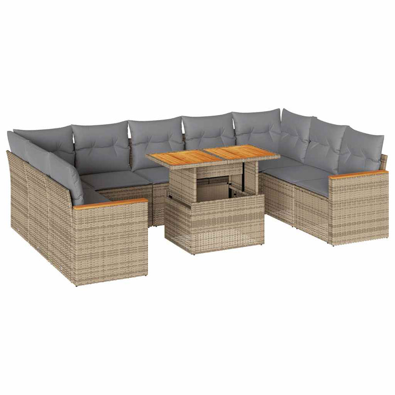 vidaXL 10 Piece Garden Sofa Set with Cushions Beige Poly Rattan Acacia