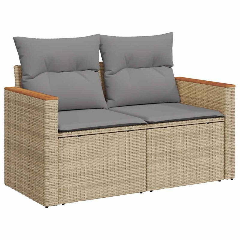 vidaXL 10 Piece Garden Sofa Set with Cushions Beige Poly Rattan Acacia