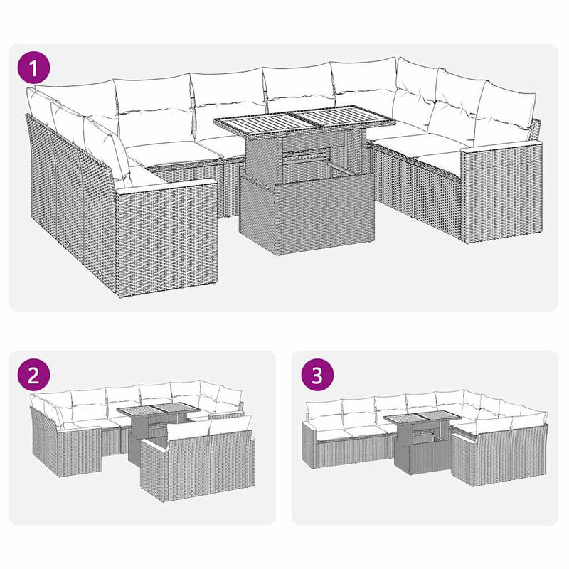 vidaXL 10 Piece Garden Sofa Set with Cushions Beige Poly Rattan Acacia