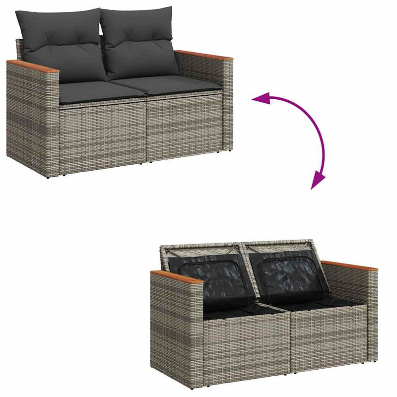 vidaXL 10 Piece Garden Sofa Set with Cushions Grey Poly Rattan Acacia