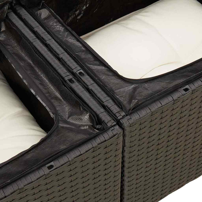 vidaXL 11 Piece Garden Sofa Set with Cushions Black Poly Rattan Acacia
