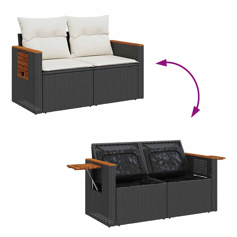 vidaXL 5 Piece Garden Sofa Set with Cushions Black Poly Rattan Acacia