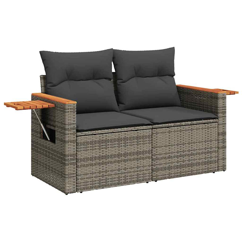 5 Piece Garden Sofa Set with Cushions Grey Poly Rattan Acacia