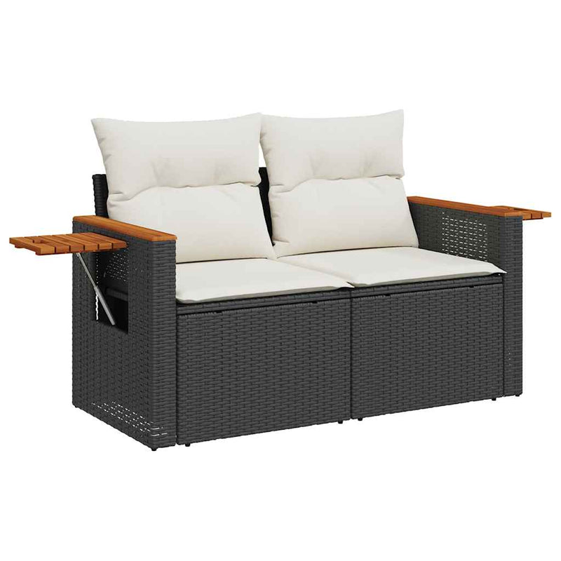 vidaXL 6 Piece Garden Sofa Set with Cushions Black Poly Rattan Acacia