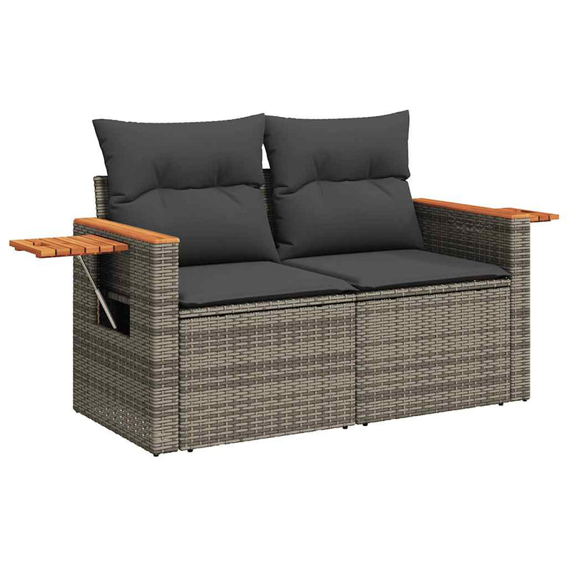 6 Piece Garden Sofa Set with Cushions Grey Poly Rattan Acacia