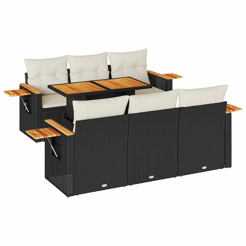 vidaXL 7 Piece Garden Sofa Set with Cushions Black Poly Rattan Acacia
