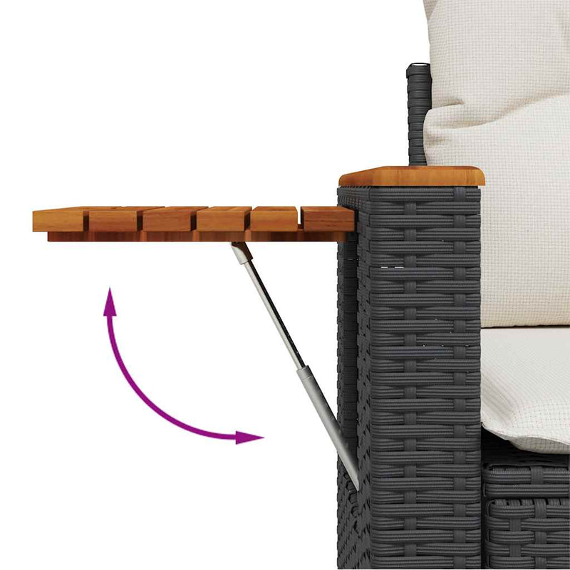vidaXL 7 Piece Garden Sofa Set with Cushions Black Poly Rattan Acacia