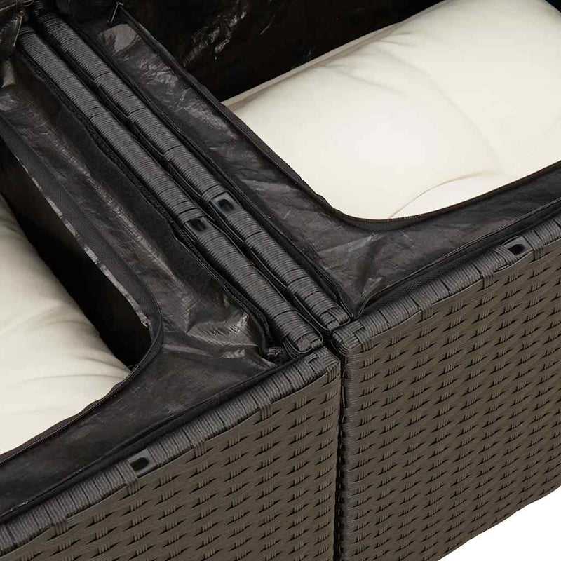 vidaXL 7 Piece Garden Sofa Set with Cushions Black Poly Rattan Acacia