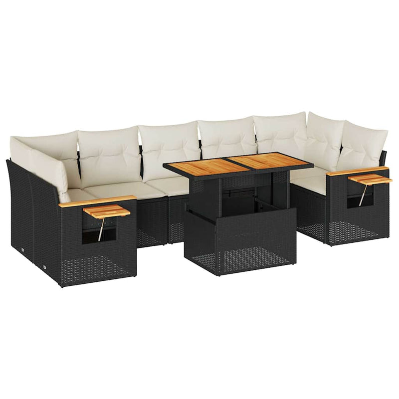 vidaXL 8 Piece Garden Sofa Set with Cushions Black Poly Rattan Acacia