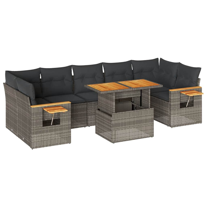 vidaXL 8 Piece Garden Sofa Set with Cushions Grey Poly Rattan Acacia