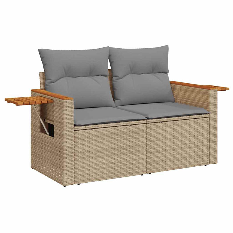vidaXL 4 Piece Garden Sofa Set with Cushions Beige Poly Rattan Acacia