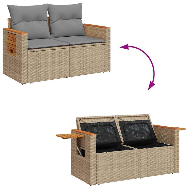vidaXL 4 Piece Garden Sofa Set with Cushions Beige Poly Rattan Acacia