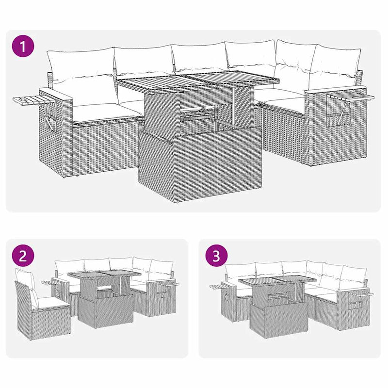 vidaXL 5 Piece Garden Sofa Set with Cushions Grey Poly Rattan Acacia