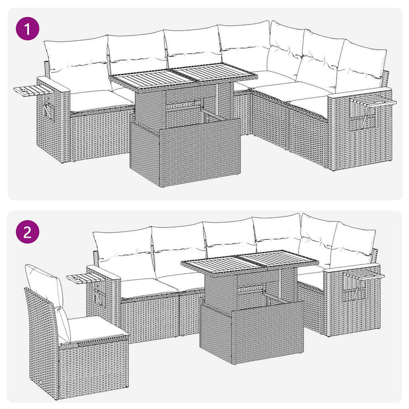 vidaXL 6 Piece Garden Sofa Set with Cushions Beige Poly Rattan Acacia