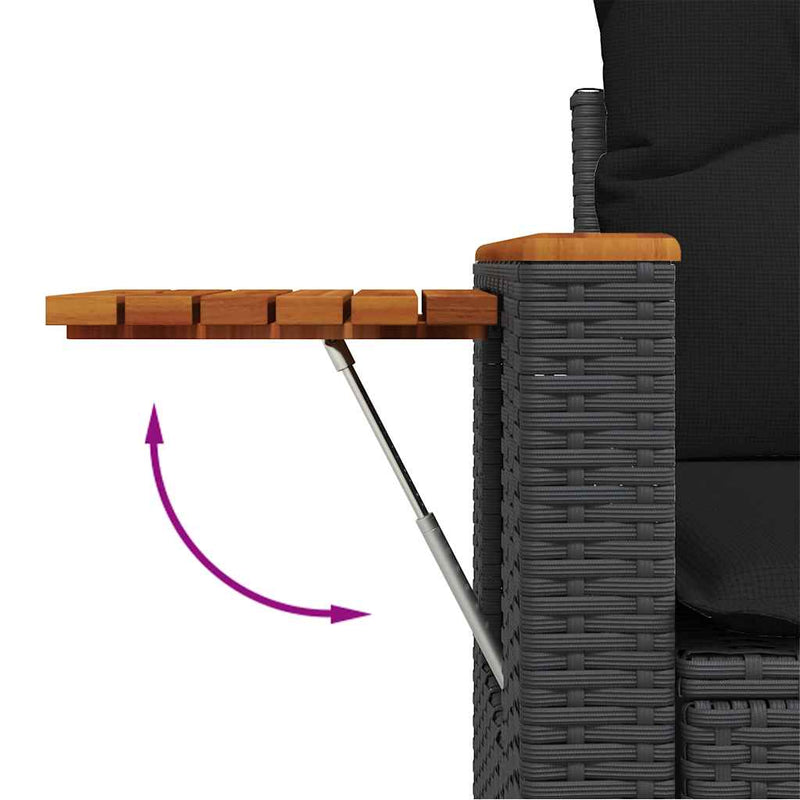 vidaXL 9 Piece Garden Sofa Set with Cushions Black Poly Rattan Acacia