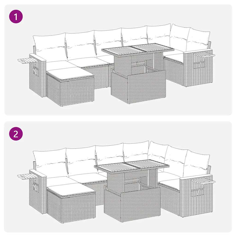 vidaXL 8 Piece Garden Sofa Set with Cushions Grey Poly Rattan Acacia