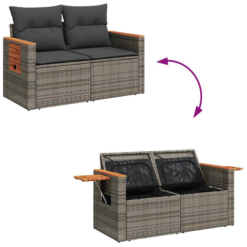 vidaXL 9 Piece Garden Sofa Set with Cushions Grey Poly Rattan Acacia