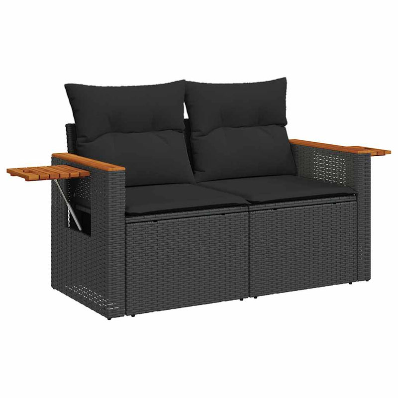 vidaXL 10 Piece Garden Sofa Set with Cushions Black Poly Rattan Acacia