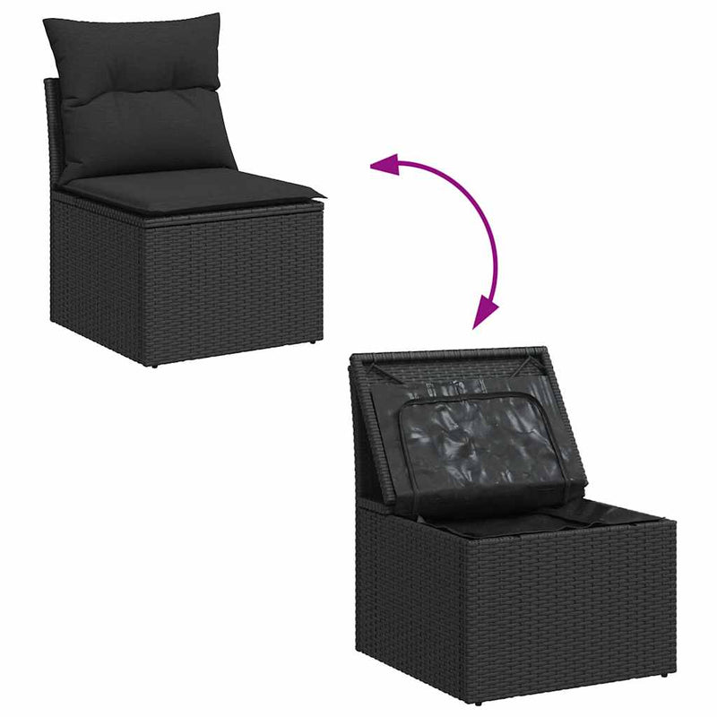 vidaXL 10 Piece Garden Sofa Set with Cushions Black Poly Rattan Acacia