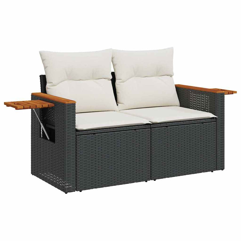 vidaXL 10 Piece Garden Sofa Set with Cushions Black Poly Rattan Acacia