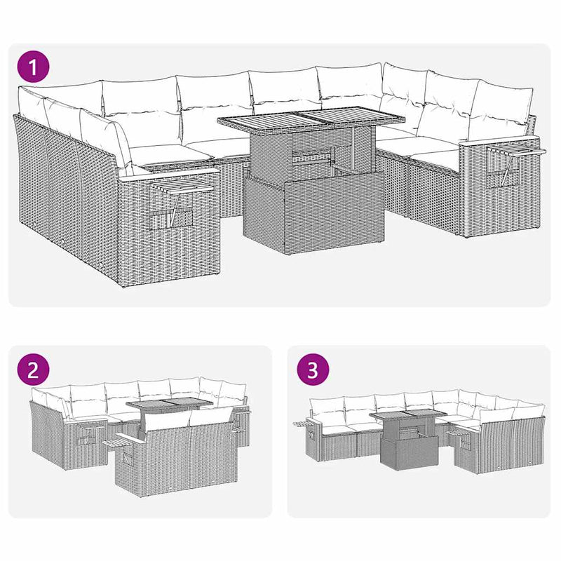 vidaXL 10 Piece Garden Sofa Set with Cushions Black Poly Rattan Acacia