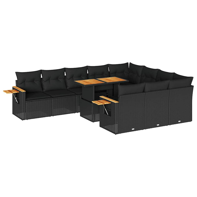 vidaXL 10 Piece Garden Sofa Set with Cushions Black Poly Rattan Acacia