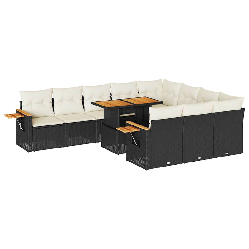 vidaXL 10 Piece Garden Sofa Set with Cushions Black Poly Rattan Acacia