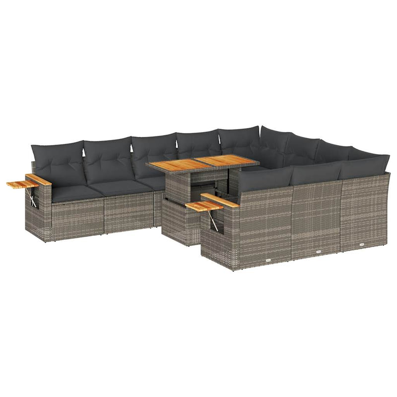 vidaXL 10 Piece Garden Sofa Set with Cushions Grey Poly Rattan Acacia