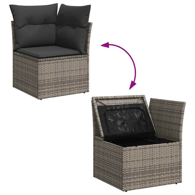 5 Piece Garden Sofa Set with Cushions Grey Poly Rattan Acacia