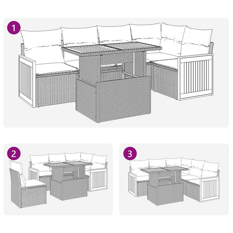 vidaXL 6 Piece Garden Sofa Set with Cushions Grey Poly Rattan Acacia
