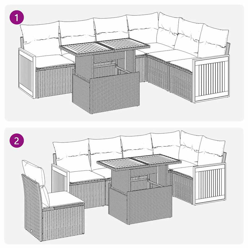vidaXL 7 Piece Garden Sofa Set with Cushions Grey Poly Rattan Acacia