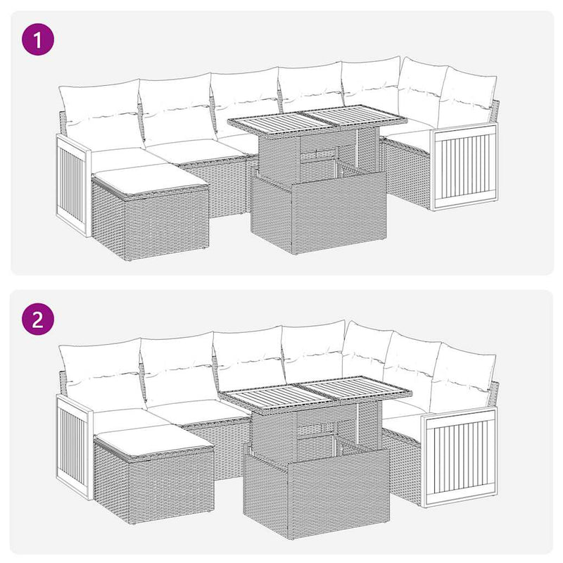 vidaXL 8 Piece Garden Sofa Set with Cushions Grey Poly Rattan Acacia