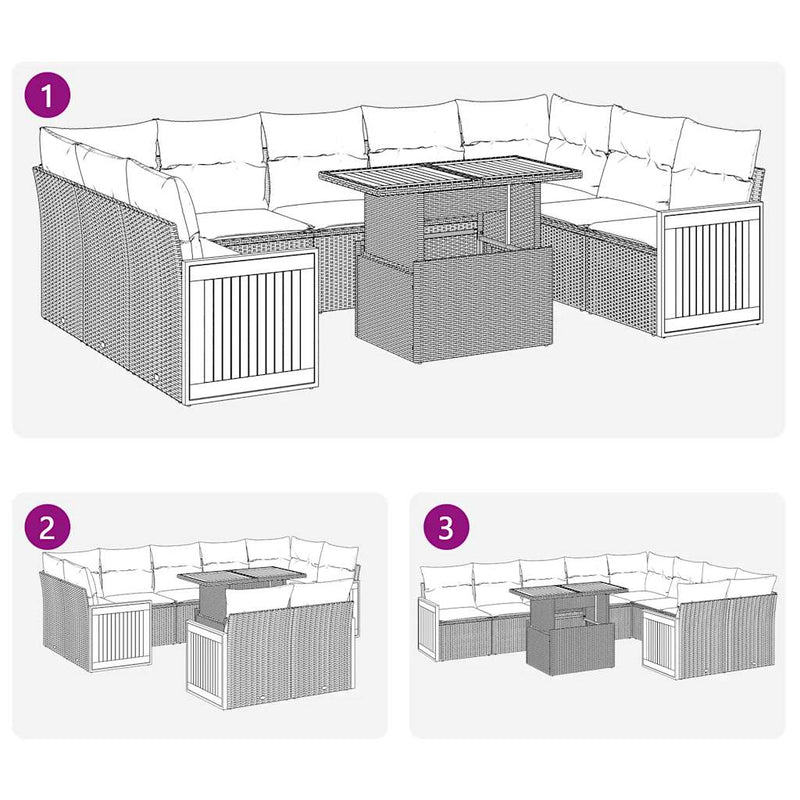 vidaXL 10 Piece Garden Sofa Set with Cushions Grey Poly Rattan Acacia