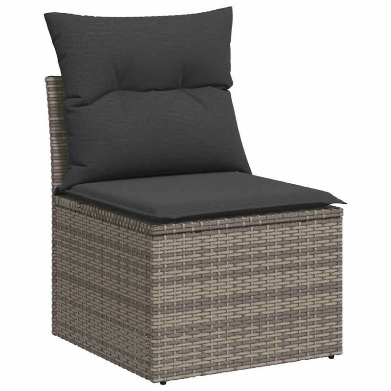 11 Piece Garden Sofa Set with Cushions Grey Poly Rattan Acacia