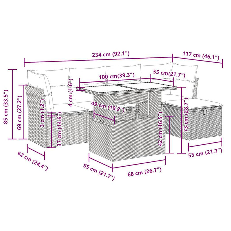 vidaXL 6 Piece Garden Sofa Set with Cushions Black Poly Rattan