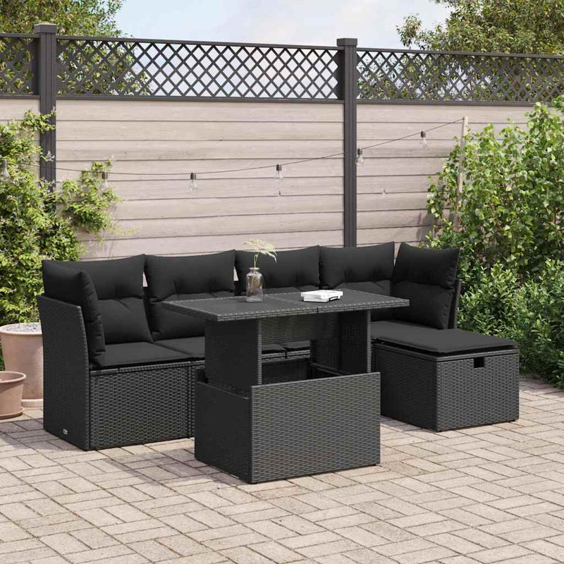 vidaXL 6 Piece Garden Sofa Set with Cushions Black Poly Rattan
