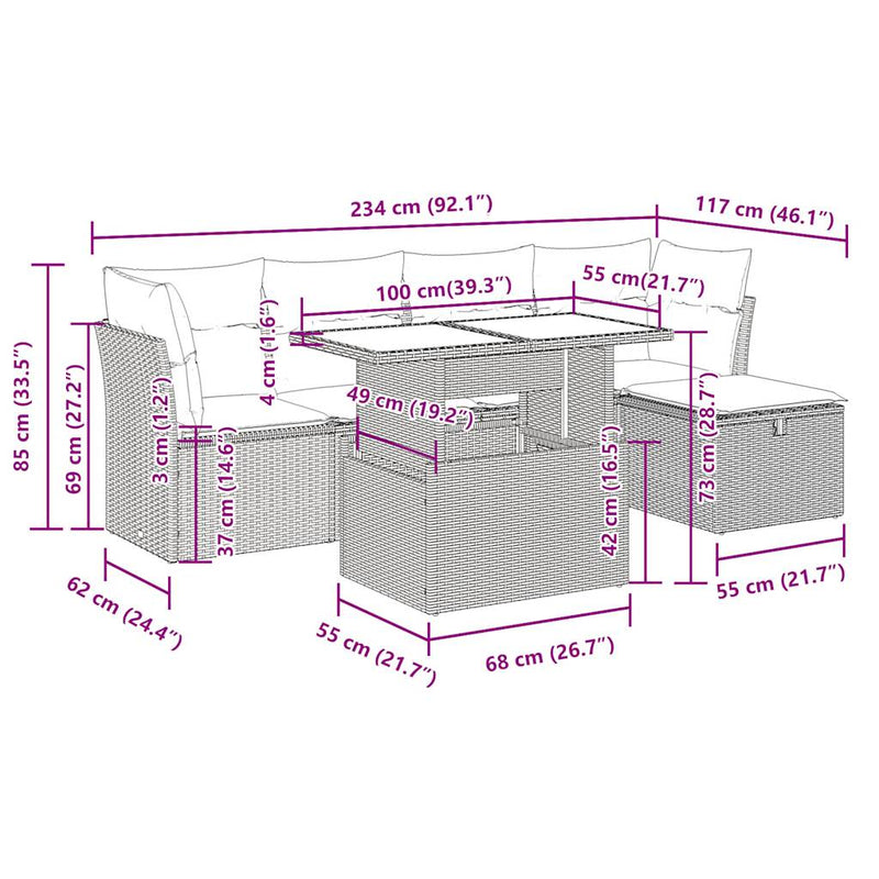 vidaXL 6 Piece Garden Sofa Set with Cushions Grey Poly Rattan