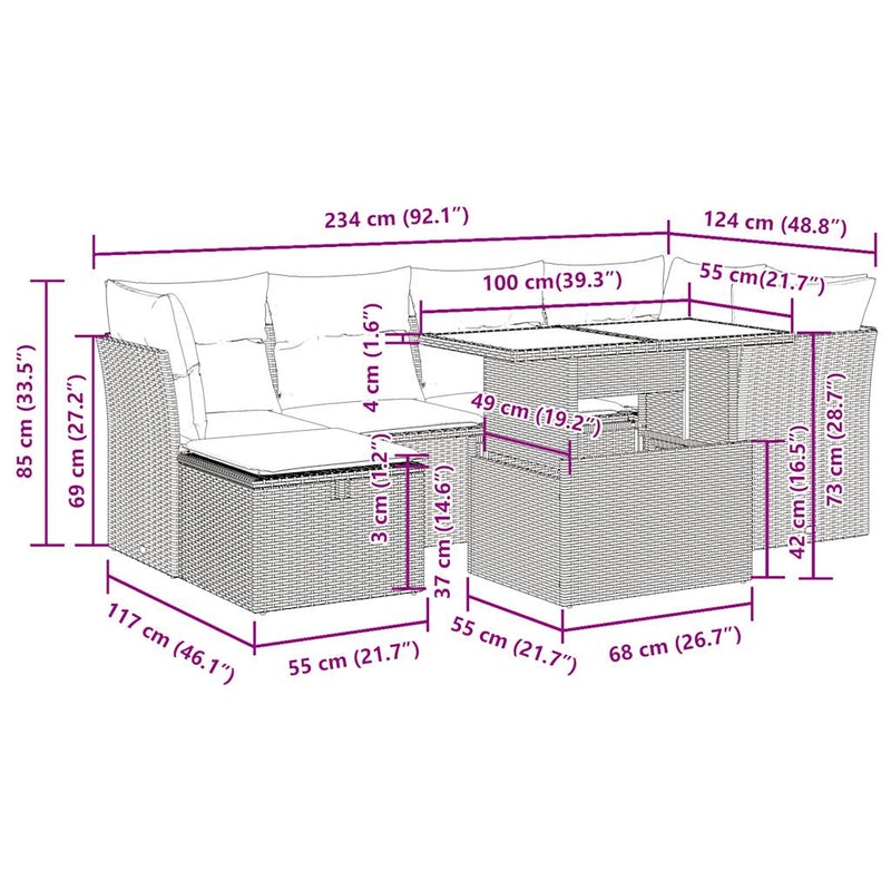 vidaXL 7 Piece Garden Sofa Set with Cushions Black Poly Rattan