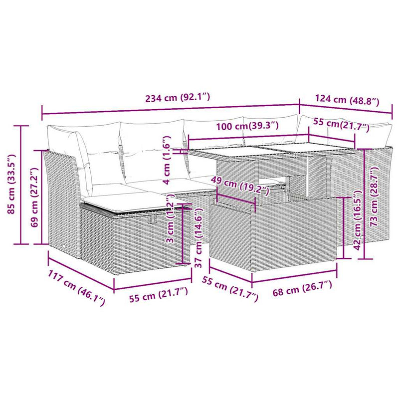 vidaXL 7 Piece Garden Sofa Set with Cushions Black Poly Rattan