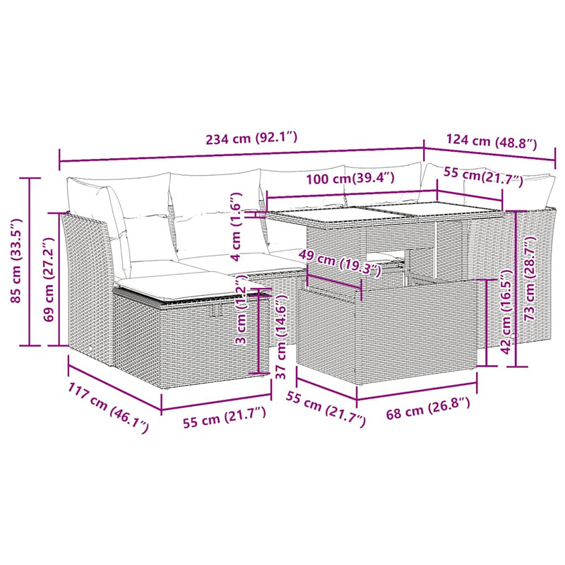 vidaXL 7 Piece Garden Sofa Set with Cushions Grey Poly Rattan