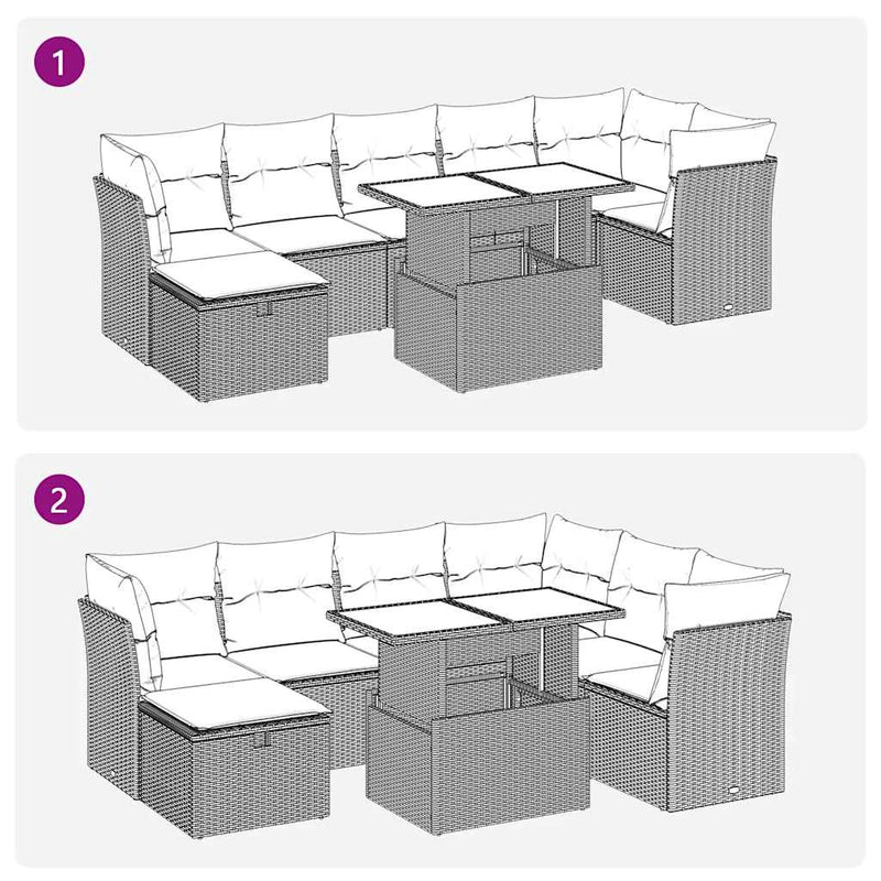 vidaXL 8 Piece Garden Sofa Set with Cushions Grey Poly Rattan