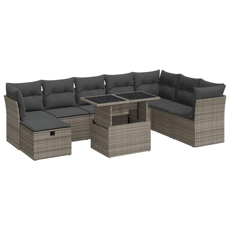 vidaXL 9 Piece Garden Sofa Set with Cushions Grey Poly Rattan