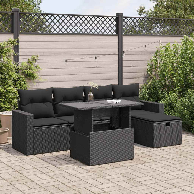 vidaXL 6 Piece Garden Sofa Set with Cushions Black Poly Rattan