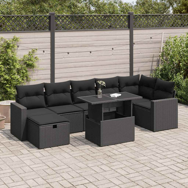 vidaXL 8 Piece Garden Sofa Set with Cushions Black Poly Rattan
