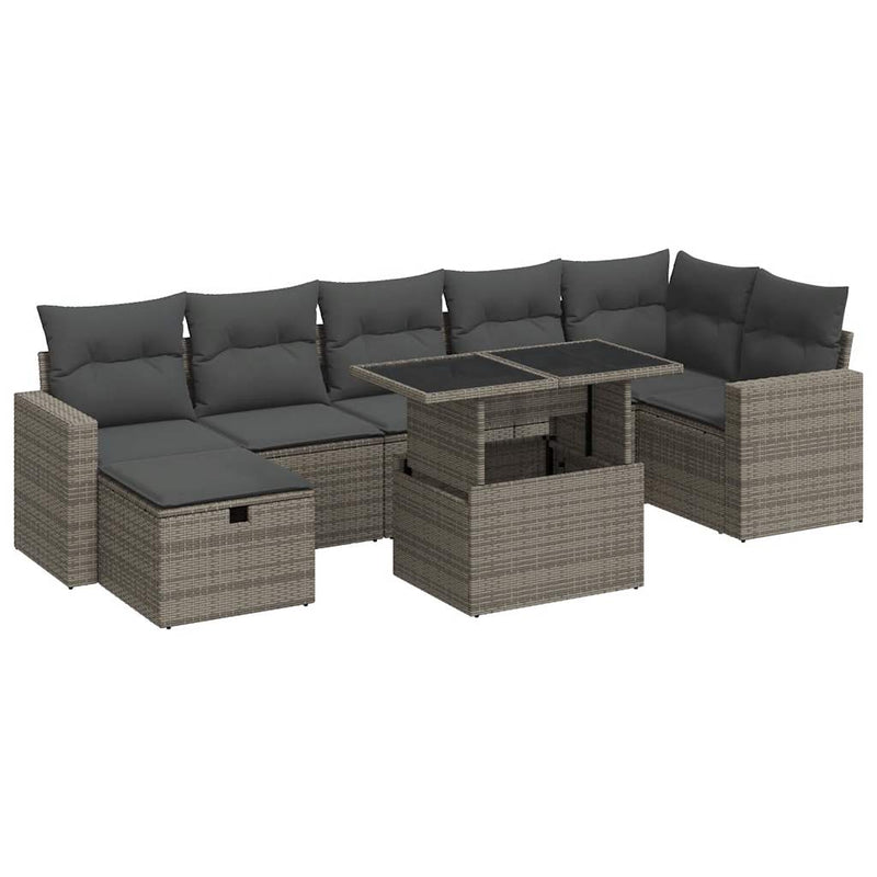 8 Piece Garden Sofa Set with Cushions Grey Poly Rattan