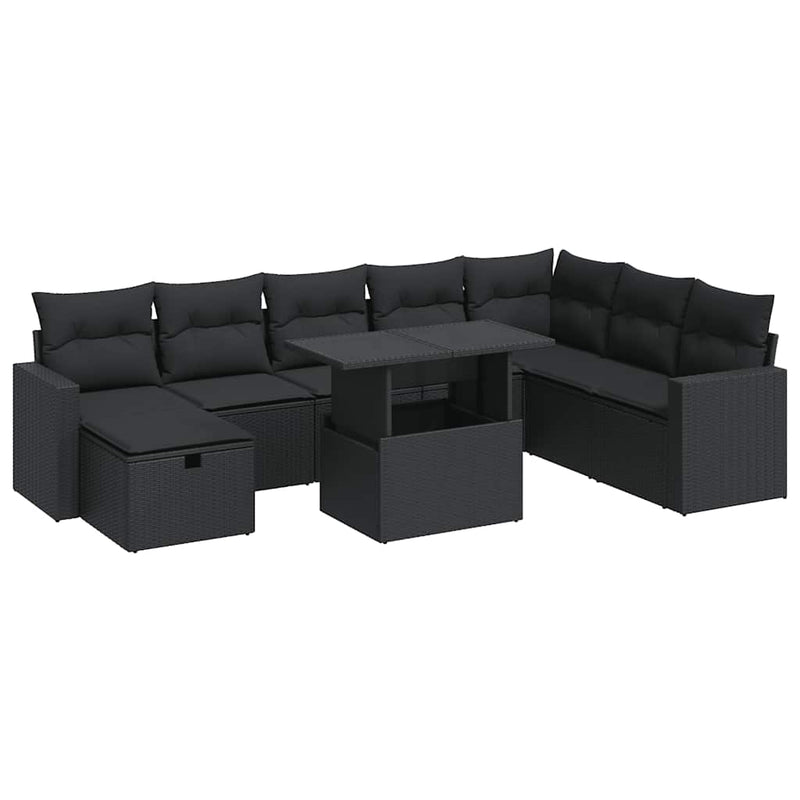 vidaXL 9 Piece Garden Sofa Set with Cushions Black Poly Rattan